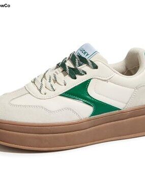 Women's Platform Retro Sneakers Faux Leather Suede Chunky Skate Shoes